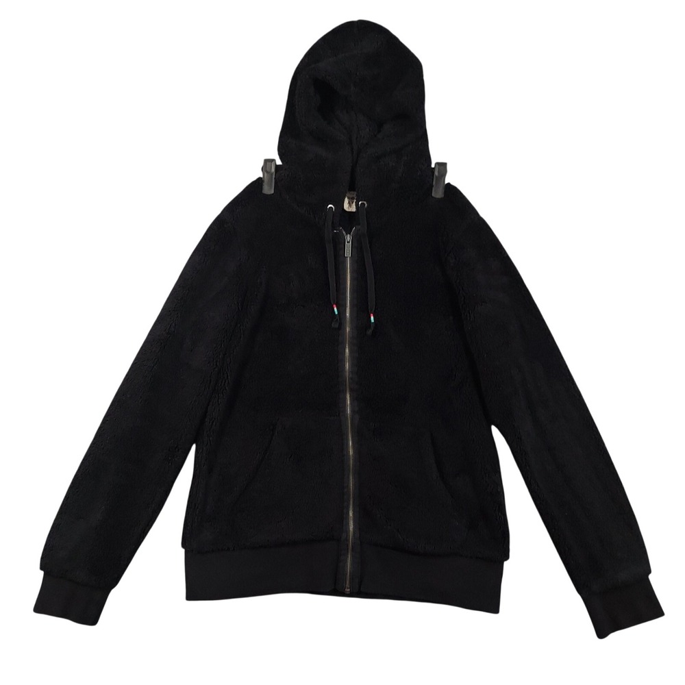 Roxy Hoodie Womens Large Black Fleece Full Zip Hooded Jacket Logo Cozy